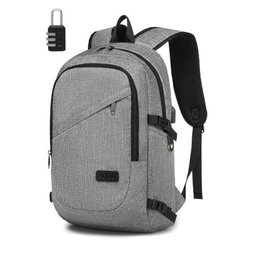 Kono Laptop Ryggsäck Stöldskydd Resa Affärer Dator Ryggsäck Arbetsväska med USB-laddningsport Lätt Laptopväska Vattentålig Skola Ryggsäck Väska för Män Kvinnor Passar 15,6 Tum (15,6"–Grå)