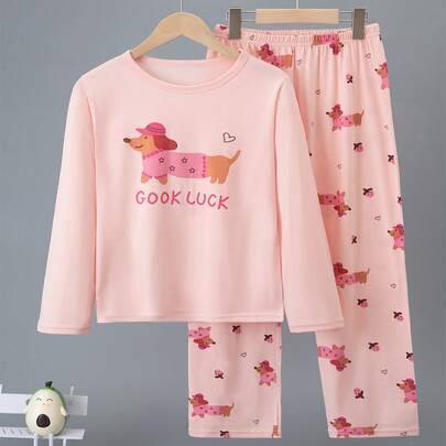 2 st/set loungewear-set för flickor med långärmad topp och långa byxor, pyjamasset - Multifärgad (8Y,9Y,10Y,11Y,12Y)
