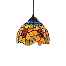 Taklampa Tiffany 8 tum färgglad retro glaslampskärm solros dekoration restaurang hängande lampa höjdjusterbar E27 C Learned