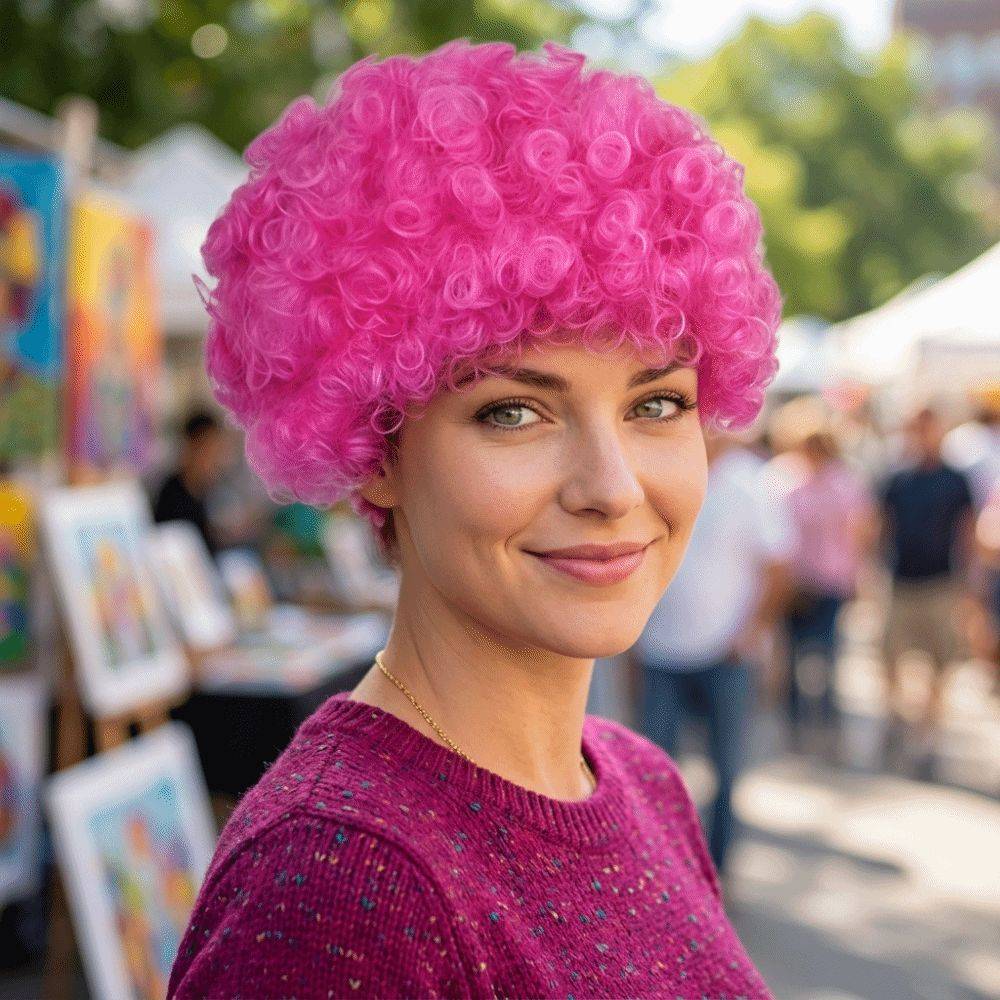 Maskeradvuxen Barn Afroperuk Rolig Färgglad FläktHår Halloween Regnbågsclownperuk Sminkfest svart vit färg