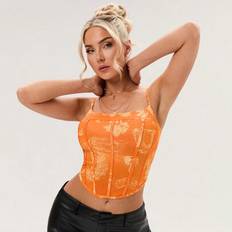 Orange Fishbone Print Crop Linne för kvinnor - Orange - L,M,S,XL