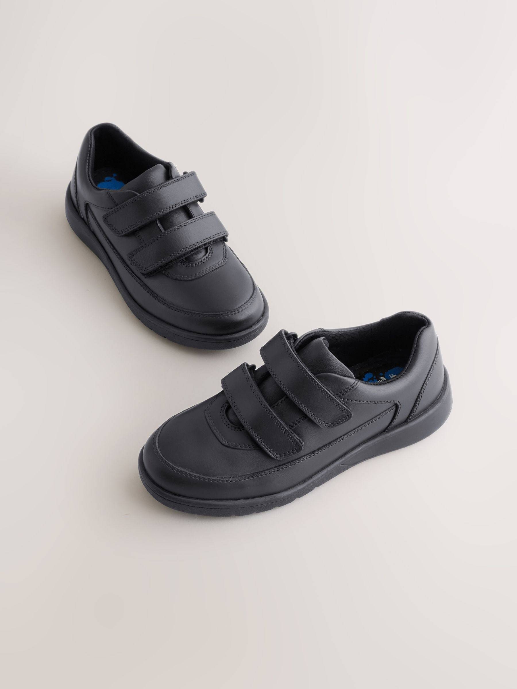 Next Black Standard Fit (F) Leather 2 Strap Touch Fastening School Shoes - uk13eu32