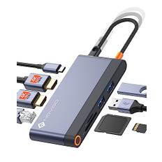 NOVOO USB C Docking Station 4K@60Hz Dual HDMI Gigabit Ethernet 8-in-1 USB C Hub Adapter mit Dual HDMI,PD 100W,2 USB-A, SD&TF für MacBook Air/Pro M2, Dell, XPS 15,HP, Lenovo und mehr Typ C Geräten