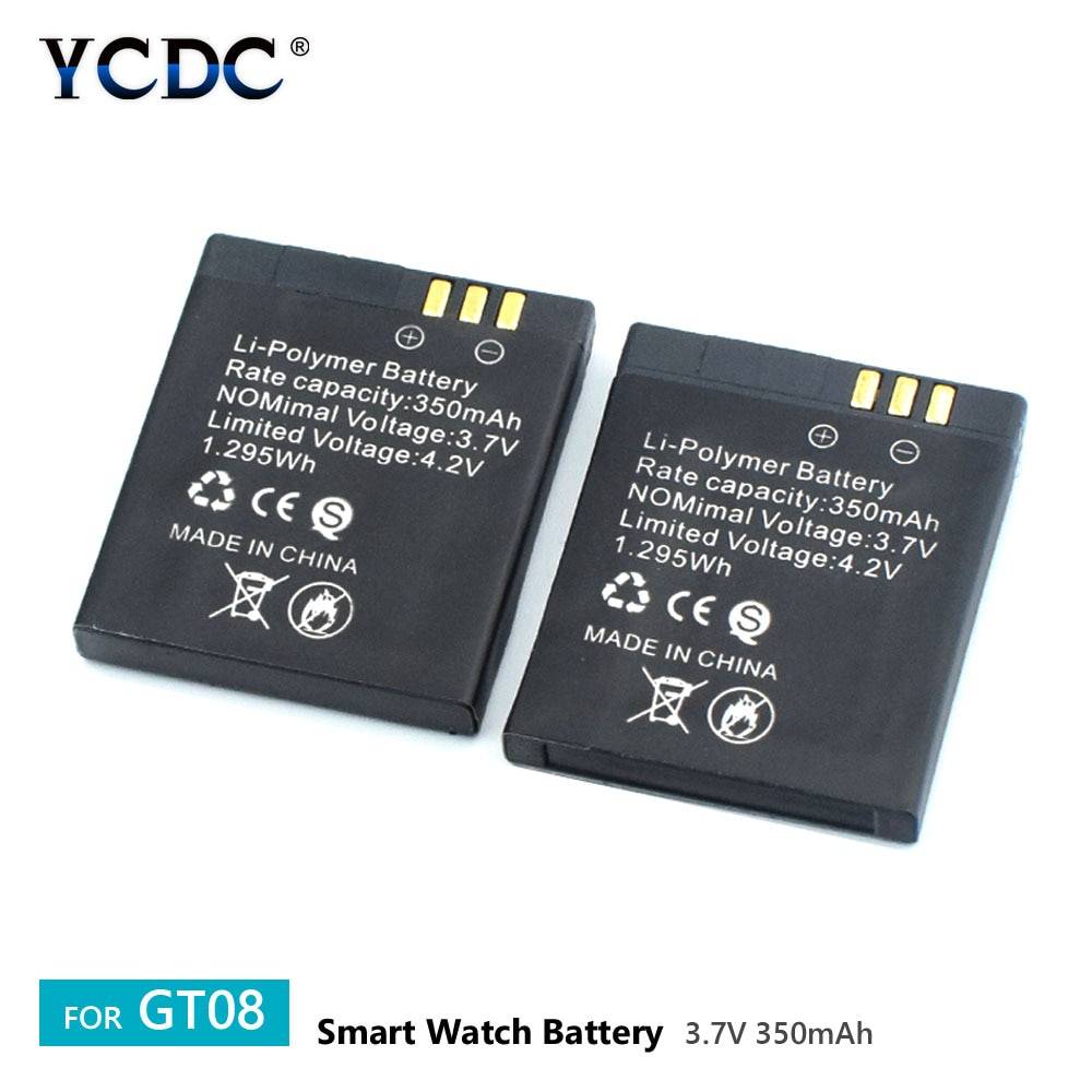 Topp för smart klocka batteri gt08 3.7v 350 mah litium laddningsbart batteri för smart klocka gt 08 - 2 st