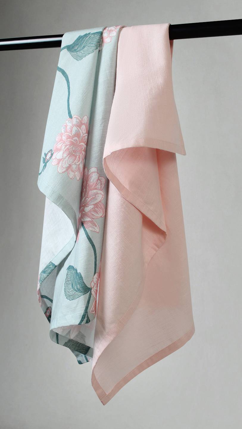 Kökshandduk 2-pack - Alyssa (grön/rosa) (Storlek: 50 x 70 cm)