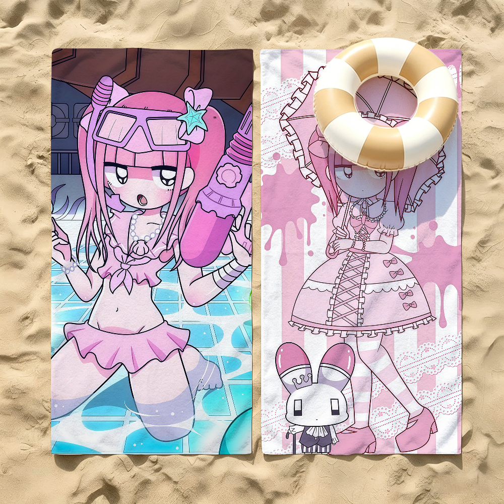 Cartoon Menhera C-Chan Kawaii Pink Towel For Beaches Yoga Studios Gyms Hot Springs Swimming Pools And Picnics
