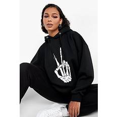 Halloween Oversized Skeleton Hand Hoodie - black