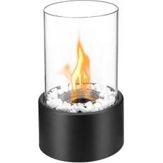 Bioethanol Pejs Indendørs Udendørs Camping Glas Topbrænder Fire Katy Sort Bordplade Rund (sort)[C]