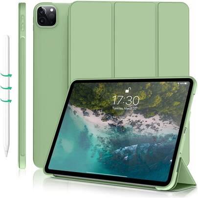 Stötsäkert, enfärgat, mjukt skyddsskal, kompatibelt med Apple, fallskydd, ultratunt, smart stativ, automatisk väcknings-/vilolägesfunktion, trefaldigt - Matcha grön (Multi-size)