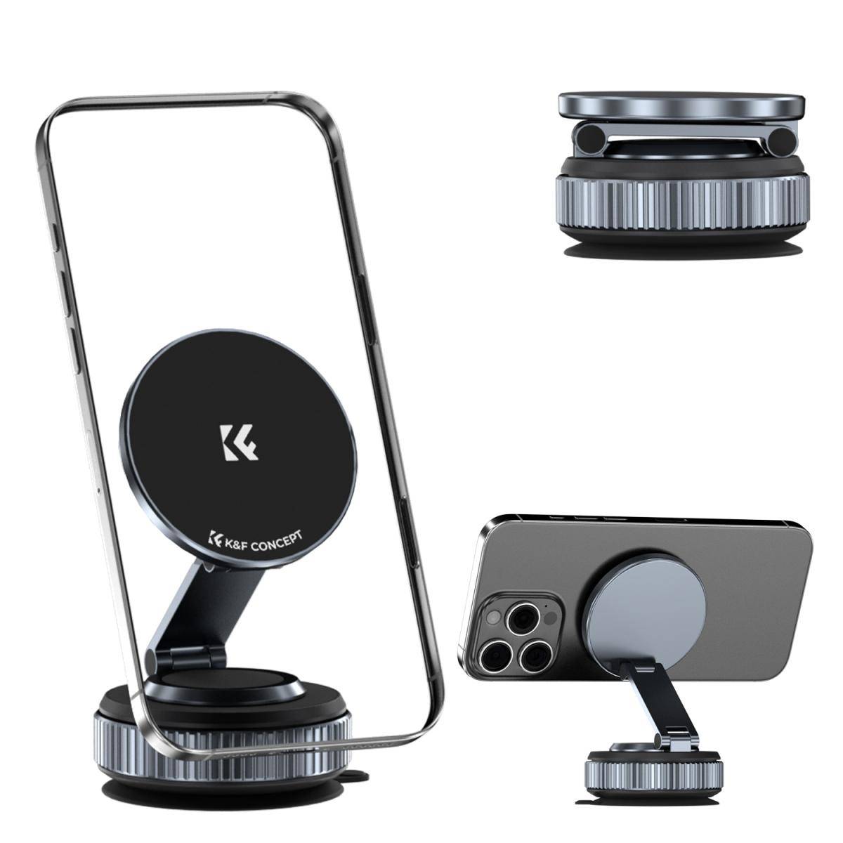 KENTFAITH K&F CONCEPT 360° Vacuum Magnetic Car Mount, Foldable & Adjustable Magnetic Phone Holders for Your Car/Gym/Mirror/Smooth Surface, Compatible with iPhone 17 Pro Max 16/15/14/13/12 & Android Phone
