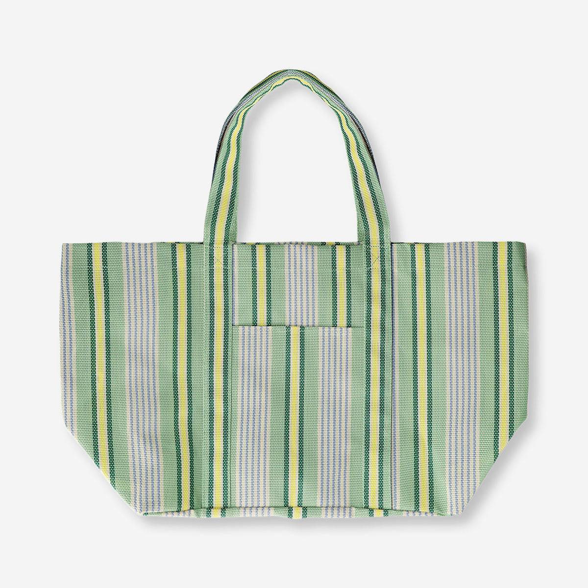 Groene mesh shopper met strepen