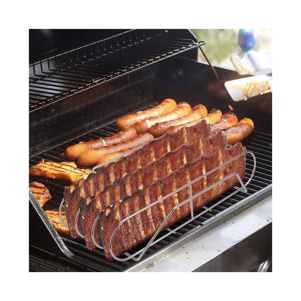 Stainless Steel Roasting Stand,Rib Rack Holds Ribs for Grilling Barbecuing & Smoking - BBQ Rib Rack for Gas Smoker C