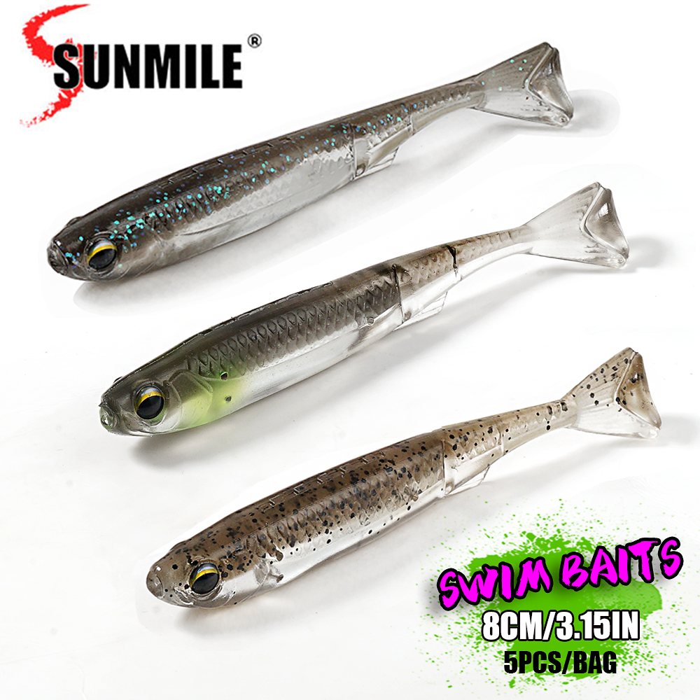 SUNMILE 5pcs3.1g Shad 3' Soft Plastic Lure Flash Fish Softbait Fishing Tackle , PVC Swimming Bait For Bass