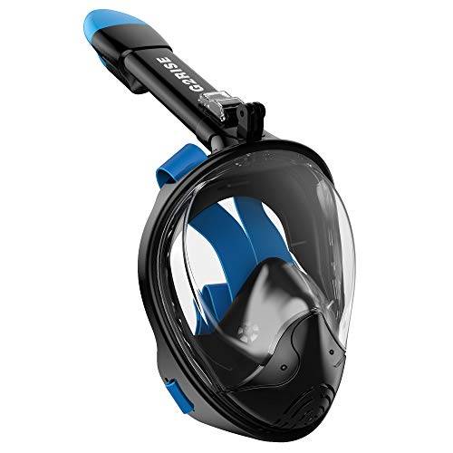 G2RISE SN01 Snorkelmask för hela ansiktet med avtagbart kamerafäste, anti-dimma och vikbar design, avancerat andningssystem för en säker snorklingsupplevelse för vuxna/barn (Svart/blå, XS).