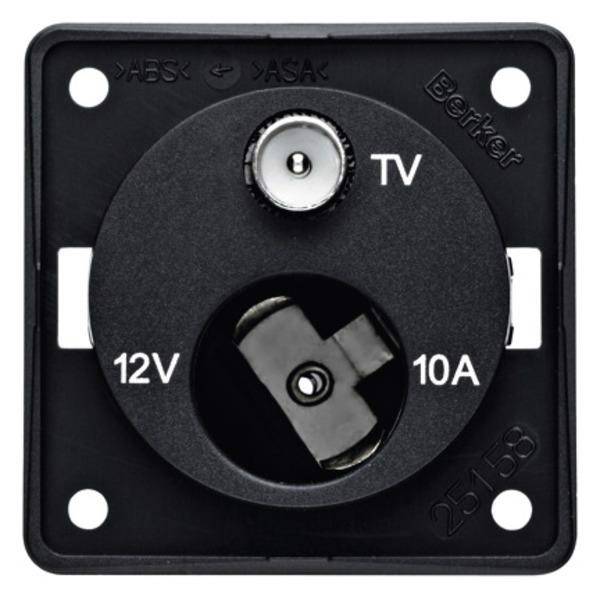 Tv-stikkontakt med 12V stikkontakt, antracit.
