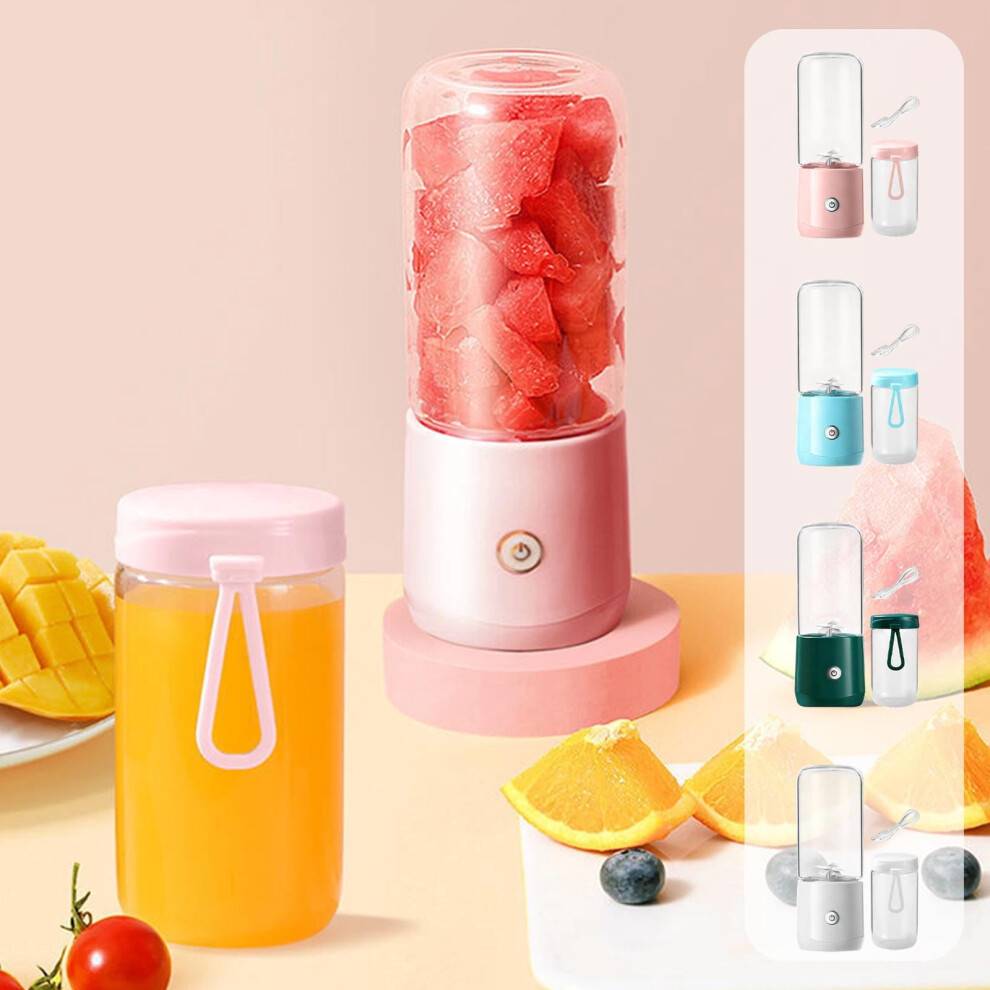 Bærbar trådløs elektrisk juicer – automatisk juicer med to kopper til hjemmet/rejser, 7,3 tommer blå, kompatibel med USB-C-opladning