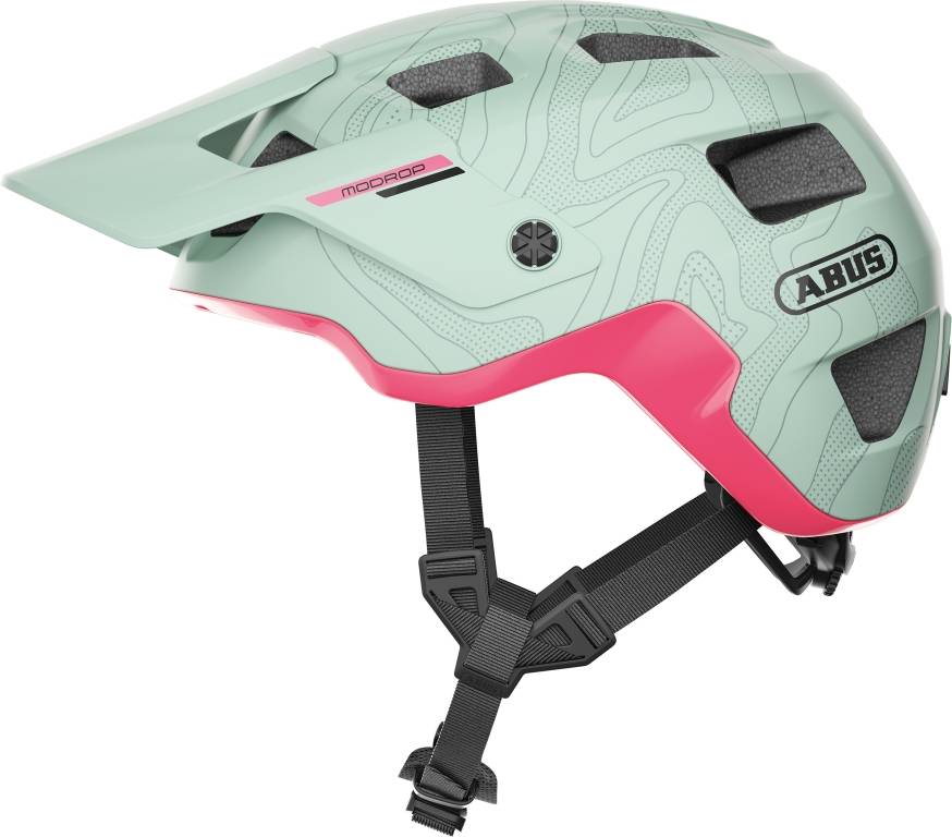 ABUS Hjelm MoDrop i Iced Mint S - Multi-Shell In-Mold, Justerbar TriVider-rem, GoggFit Anordning, QUIN Ready
