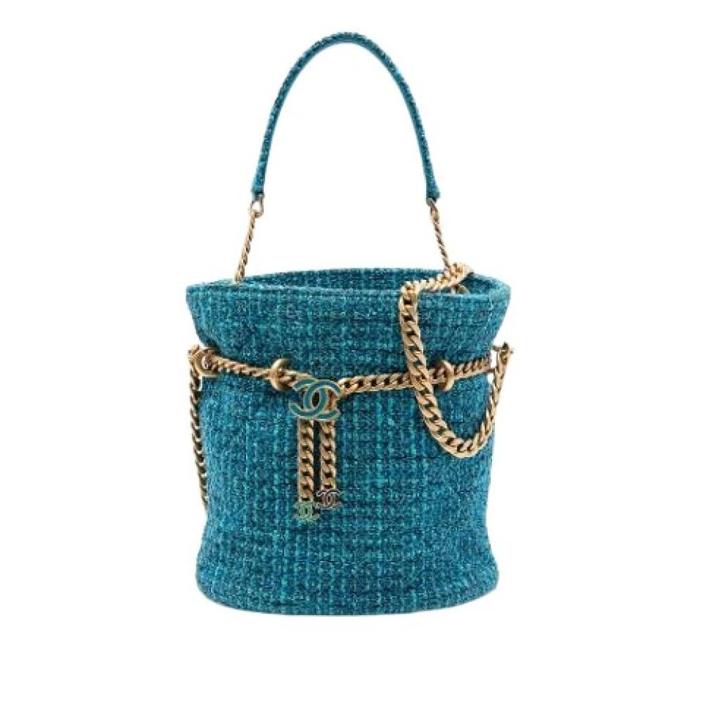 Chanel Vintage Pre-owned Tweed Satchel - Vintage - Dame - Blå - ONE SIZE - Tweed