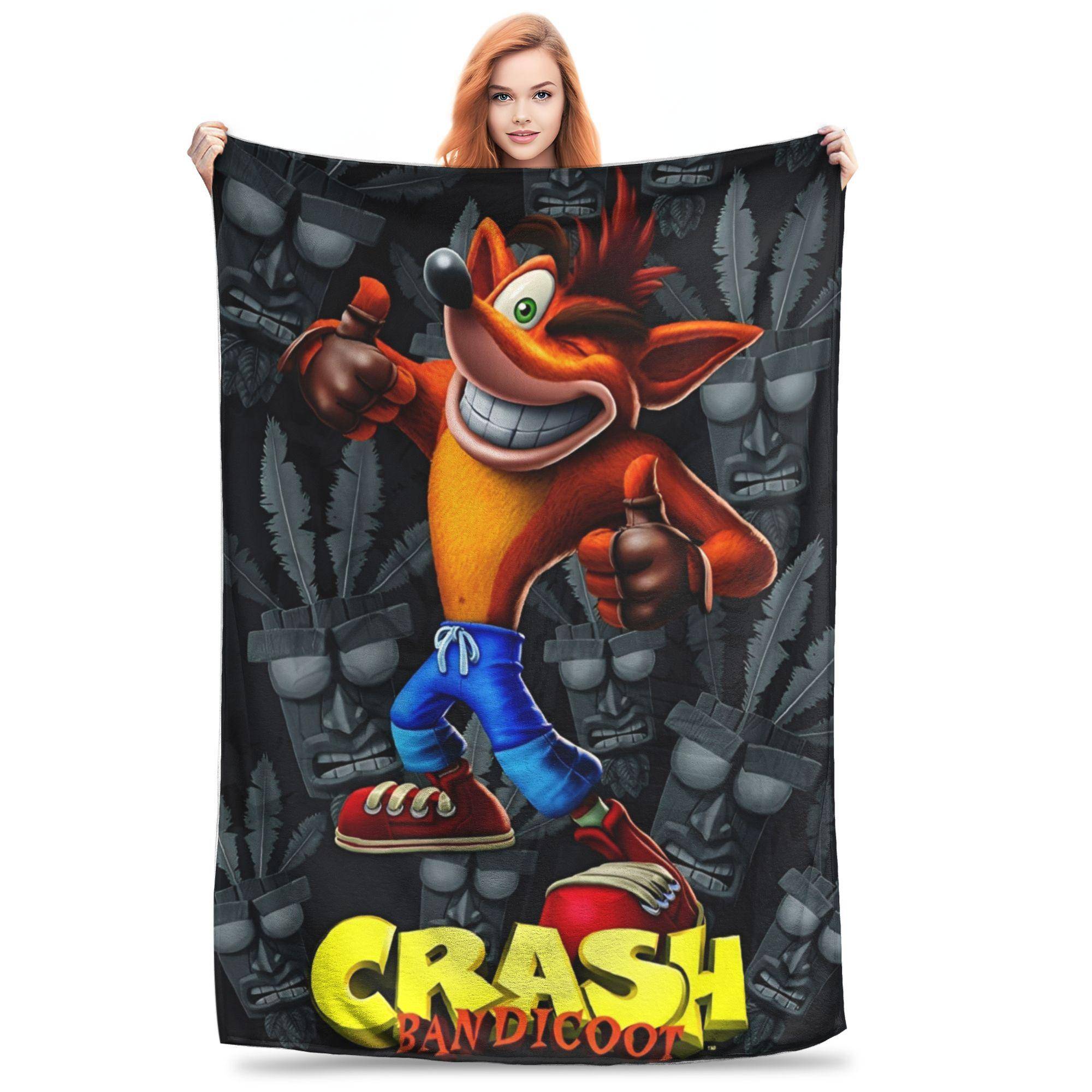 Crash Bandicoot Tecknad Filt Flera Storlekar Supermjuk Mysig Videospel Pläd för Soffa och Säng