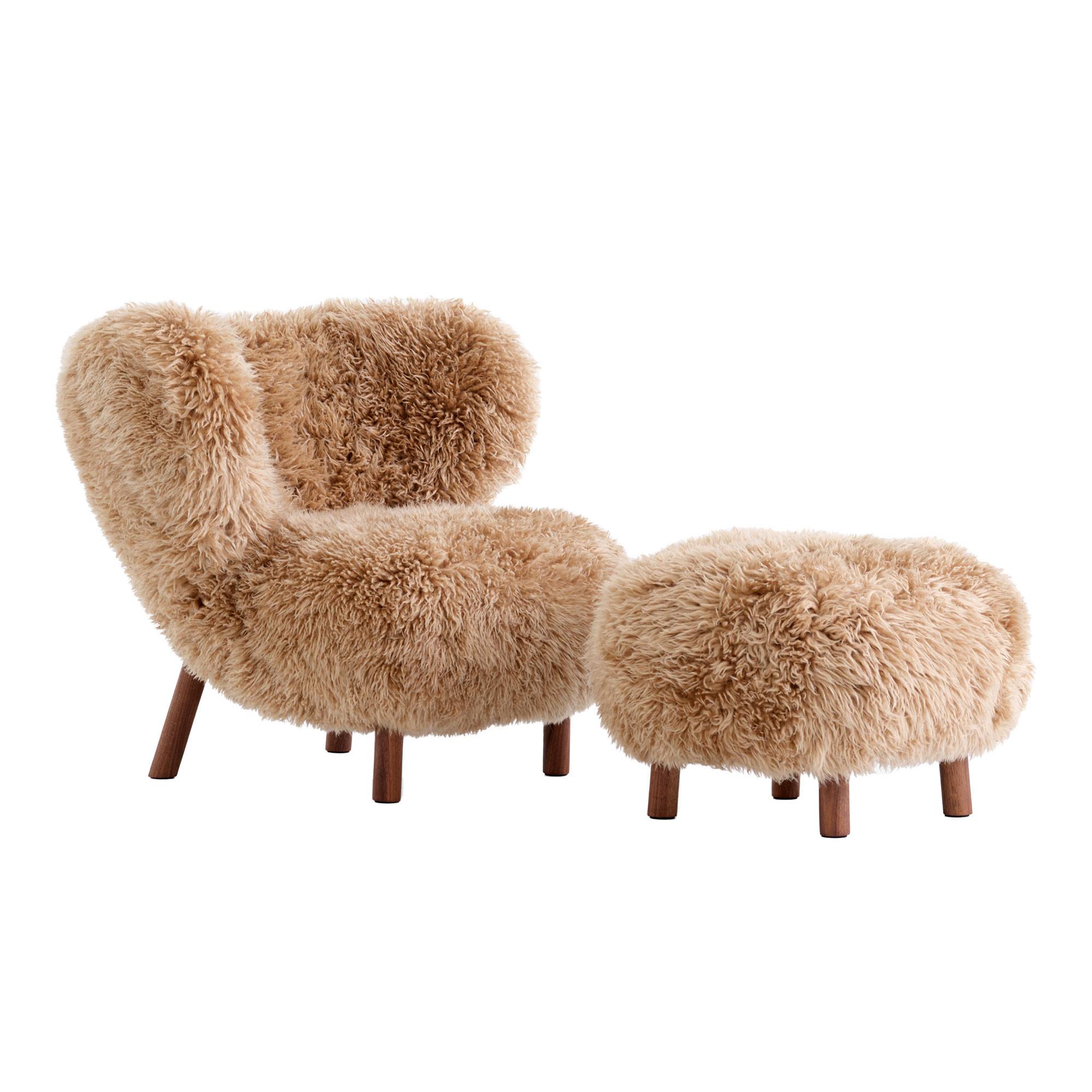 &Tradition Little Petra VB1 Lænestol med ATD1 skammel Sheepskin Honey / Valnød.