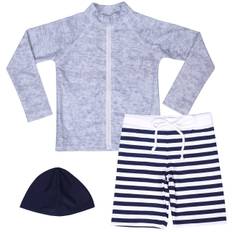 Swimsuit Boys 3 Piece Set Kids Border Pattern Pants Long Sleeve Rash Guard UV Protection Sizes UPF50+ 80-140 (140) grå färg