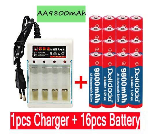 Dolidada tag 9800 mah uppladdningsbart batteri aa 1.5 v. uppladdningsbart alcalinas drummey +1 st 4-- cell batteriladdare