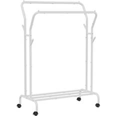 Songmics tøjskinne, tøjstativ, dobbelt tøj hængende jernbane, kraftig metalramme, med hjul og hylde, 100 kg total maks. Belastning, 103,5 cm bred, tøj