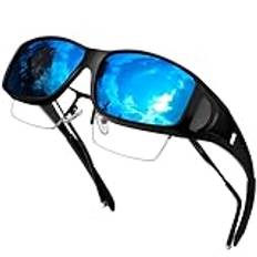 KANASTAL Stor Rektangulär Svart Blå Solglasögon Över Glasögon Herr Dam Polariserade, Sunglasses On Glasses for Men, Solglasögon Ovanpå Glasögon, Sunglasses Over Glasses Women for Körning Fiske Sport