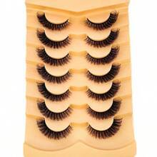 Nya 7 par/set korta 3D minkfuskögonfransar, rysk DD-curl, handgjorda, naturligt fluffiga och voluminösa, hela remsan falska fransar, ögonmakeupparti - Svart