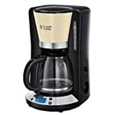 Russell Hobbs kaffebryggare, programmerbar timer, 1.25l glaskanna, 10 koppar, varmhållningsfunktion, automatisk avstängning, filterkaffe, 1100W, cremevit, Colors Plus 24033-56