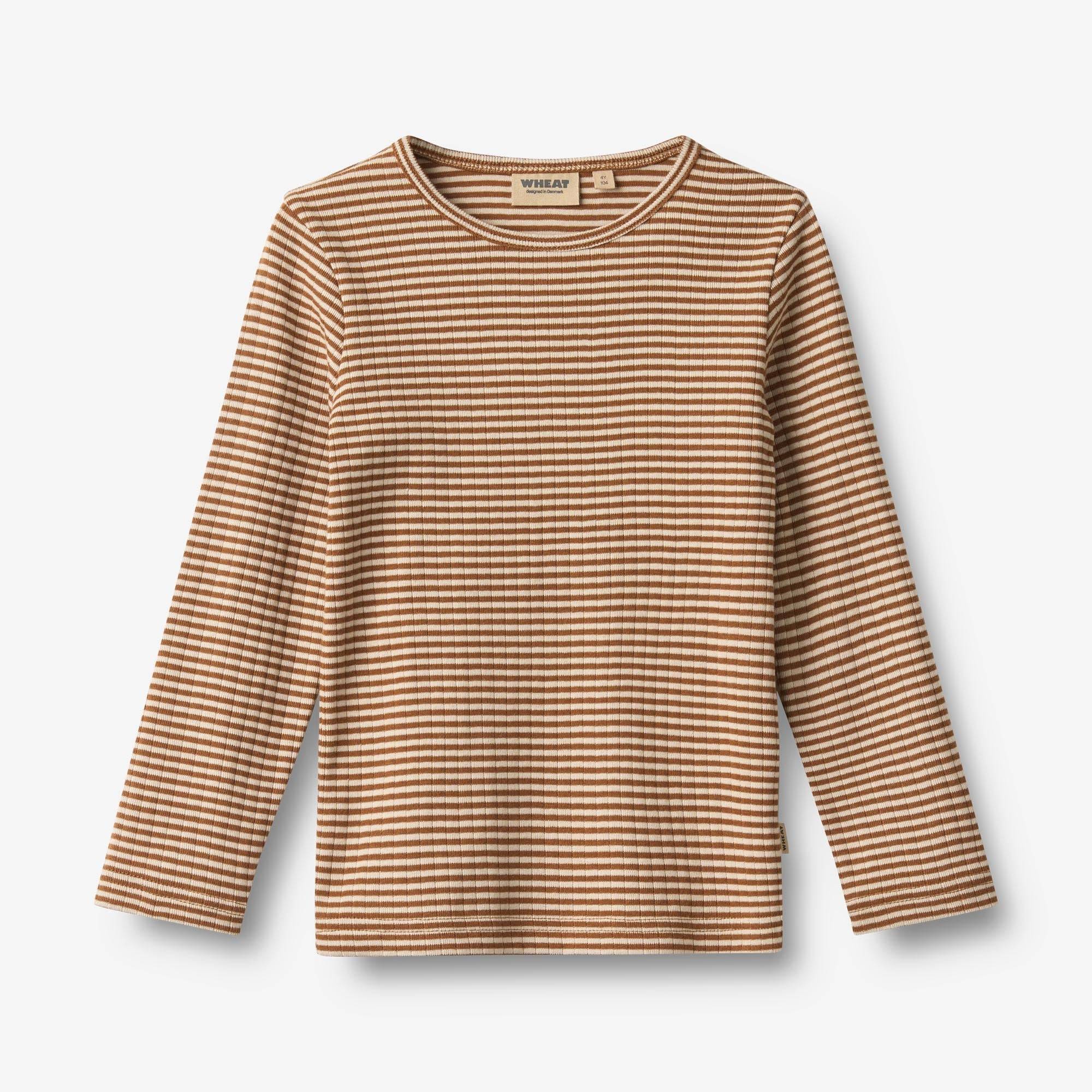 WHEAT® - Langærmet T-shirt Stig - warm hazel stripe - Str 92.