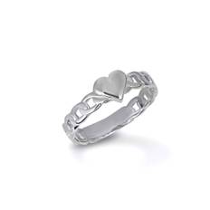 Heart Cuban Chain Link Ring in Sterling Silver - silver