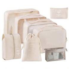 8pcs Large Capacity Waterproof Travel Packing Cubes Set, Luggage Organizer Bags For Clothes, Shoes, Socks, Portable Organizer Pouches For Suitcase, Ca - Beige - one-size