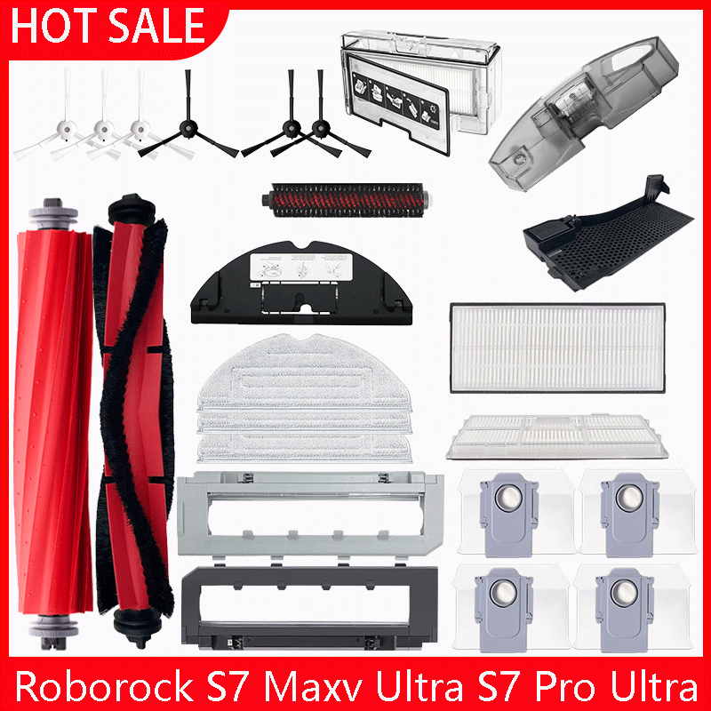 Main Side Brush Mop Hepa Filter Dust Bag Cleaning Rolling Brush Roborock S7 Maxv Ultra S7 Pro Ultra Robot Vacuum Accessories