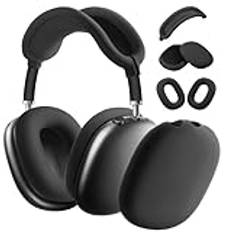 Ainiv mjuka öronkuddar i silikon Skyddsfodral + TPU skyddsfodral Fodral + pannband Pannbandsfodral för Apple AirPods Max hörlurar, tillbehör för Apple AirPods Max (svart)
