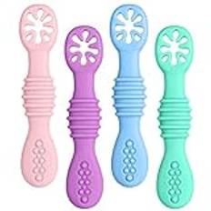 Vicloon Baby Learning Spoon Silikon, 4-delad startgrötskedsats, BPA-fri, matsked och barnsjukdomar för spädbarn och småbarn från 4 månader