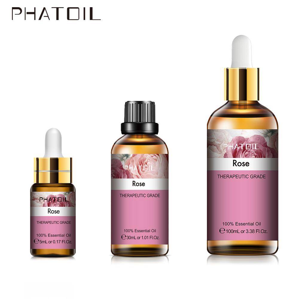 PHATOIL Rose Ren eterisk olja med droppare för hälsosam lugnande luftfriskvård Skönhet Hudvård Spa Kroppsmassage Aromaolja 5ML/10ML/30ML/100ML