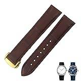 AMSOH krokodil läderklockarmband passar för Omega De Ville Seamaster konstellation 18 mm 19 mm 20 mm 21 mm 22 mm äkta alligator hudrem, Brun guld, 19mm
