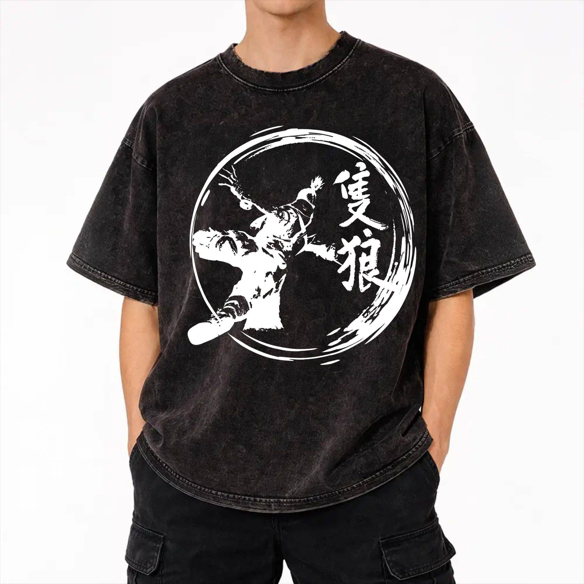 Sekiro: Shadows Die Twice Tvättade T-shirts Streetwear Hip Hop Nyhets T-shirts Tees för Män Kvinnor Bomull Harajuku cm black