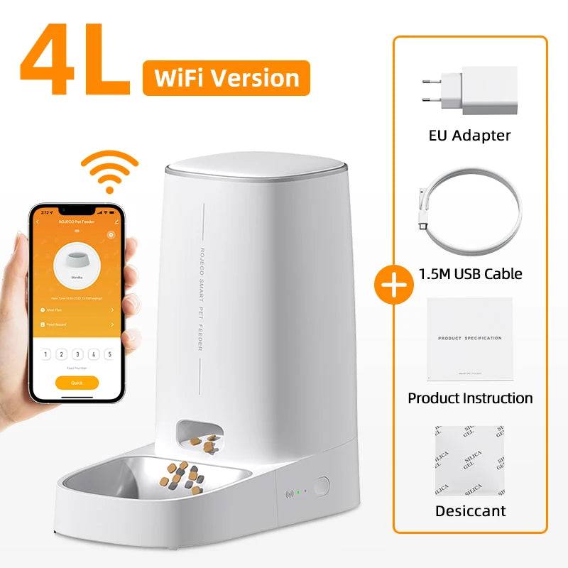 Smart WiFi Automatic Cat Feeder with Remote Control - WiFi Single Bowl / 4L