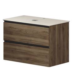 Tvättställsskåp Walnut Luna Trä 80 cm med Bänkskiva Silestone Ljusbeige Polerad