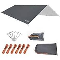 Unigear tält presenning, presenning för hängmatta, vattentät med öglor + 6 pinnar + 6 rep, regnskydd solskydd för ourdoor camping MULTI-WAY (grön-300 x 400 cm)