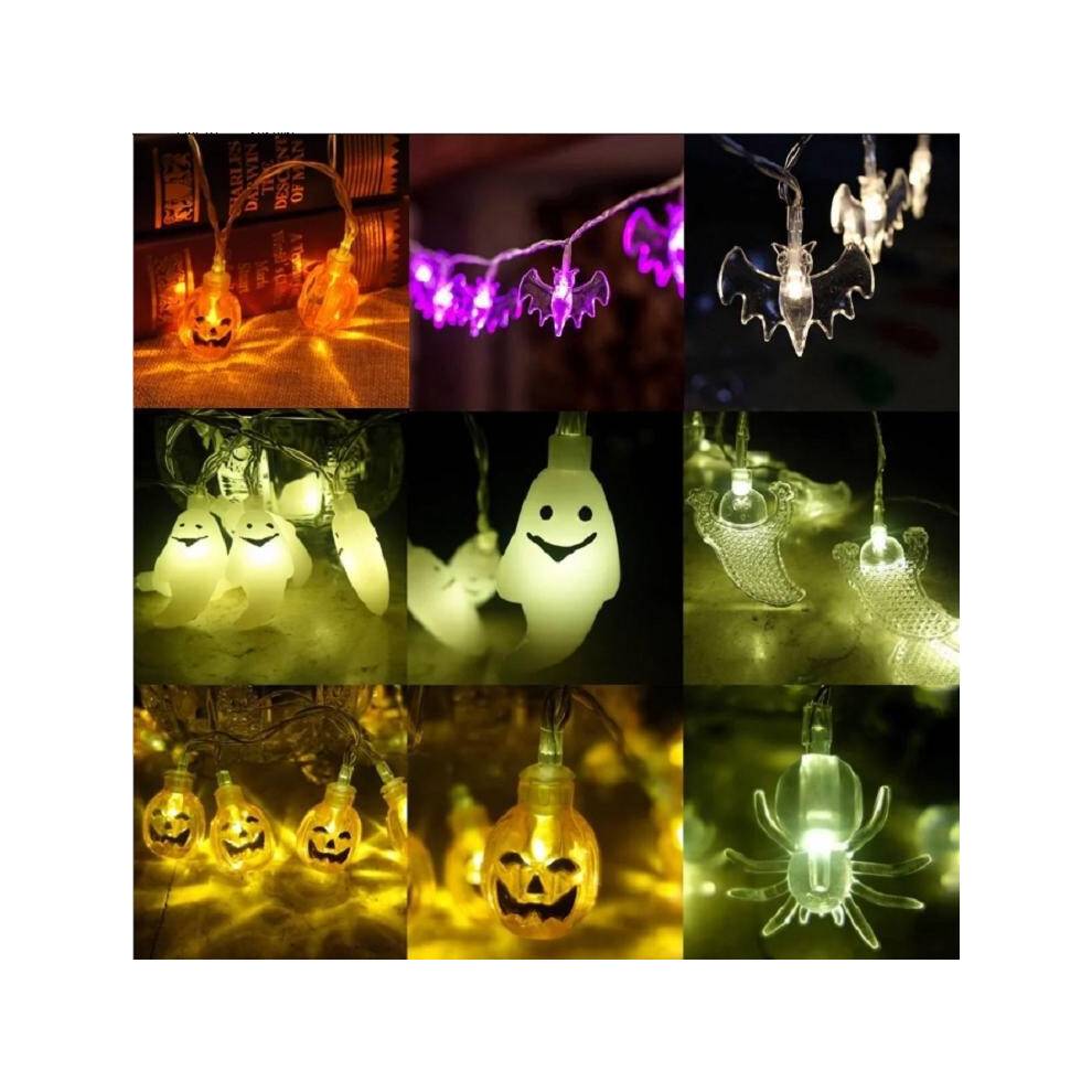 (1.2M 10LED WhiteGost)Halloween Led String Lights Pumpkins Spiders Skeleton Window Decor Lights Fairy