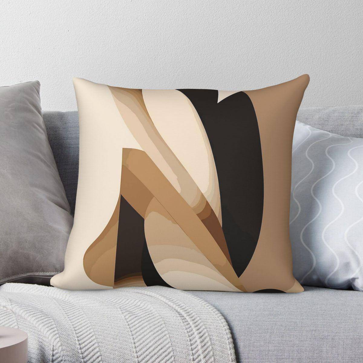 Beige Brun Svart Abstrakt Fyrkantig Kuddfodral Polyester Linne Sammet Kreativ Dragkedja Dekor Rumskuddeöverdrag 45x45