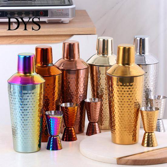 Elegant Metallshaker för Bardisk Hamrad Cocktailkopp/Mätkopp, Hållbart Livsmedelsgodkänt Rostfritt Stålset Bartending Blandningsshaker, Inbyggd