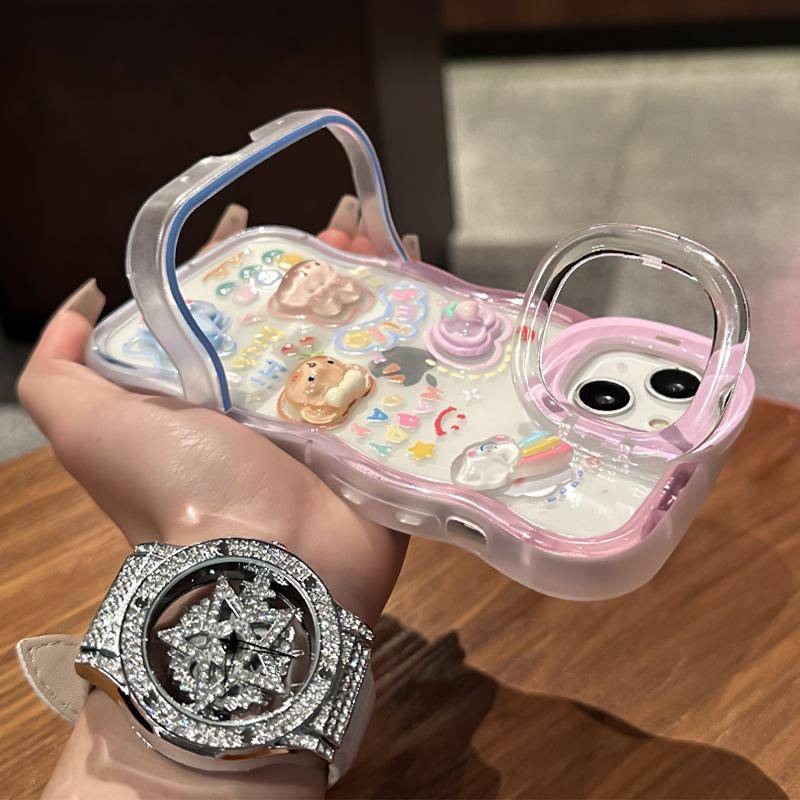 Frog Flower Doll Applicable To Apple 16pro Mobile Case 15 Invisible Double Bracket 14 Cute Anti-fall 13 Silicone X Redmi K40/K40 Pro