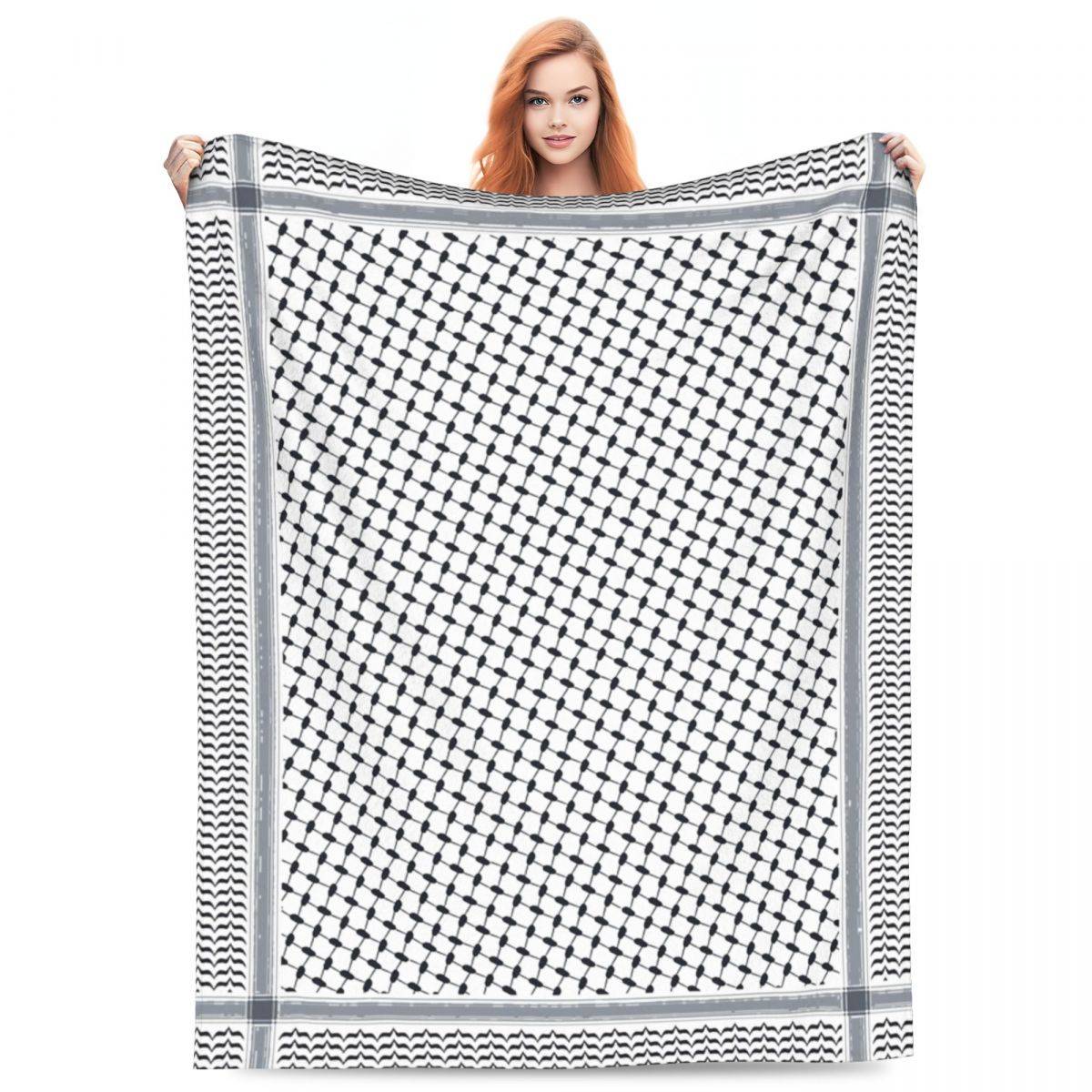 Palestina Keffiyeh Filt Flanell Vår Höst Multifunktionell Ultramjuk Plädfiltar för Säng Sovrum Överkast blue