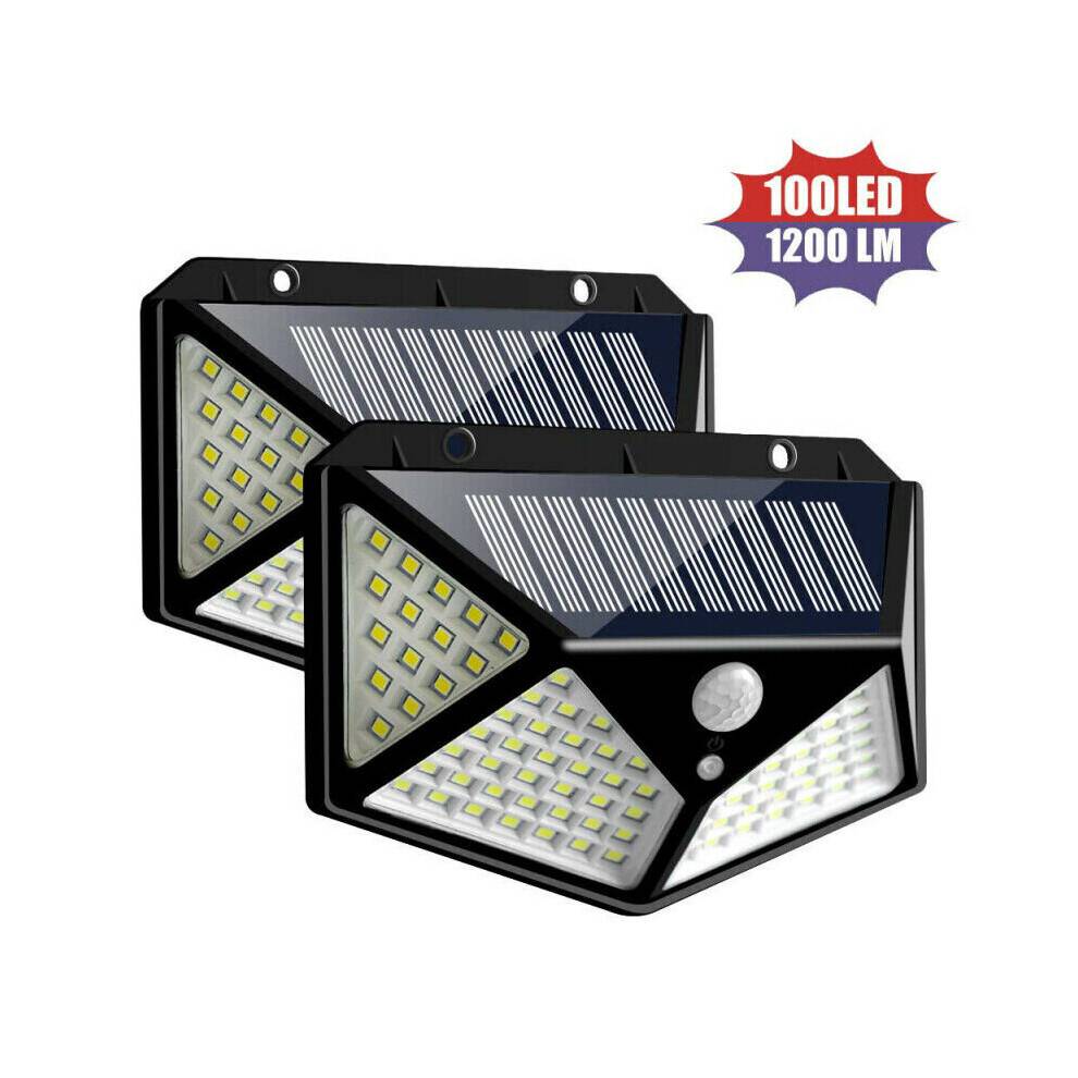 2-pack 100 LED PIR rörelsesensor solcellsvägglampa utomhus trädgård
