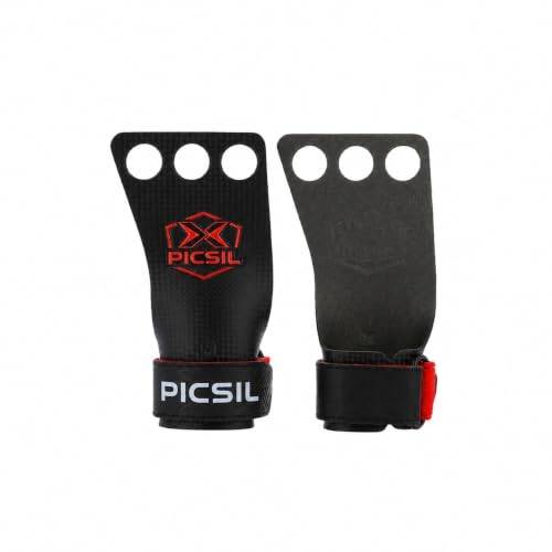 PICSIL RX Karbongrepp Hypoallergeniska Handtag för Tyngdlyftning, Jättehäv, Räckhäv, Gymnastik, Förhindrar blåsor och skrapsår, För Män och Kvinnor (3H Red, M)