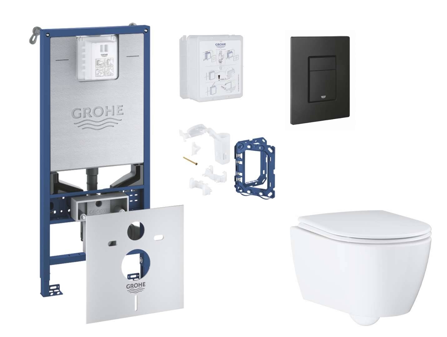 Grohe Rapid SLX - Set för väggmontering, toalett, SoftClose-sits, Even-knapp och sats för tablettinsats, fantomsvart SANI11BB5131
